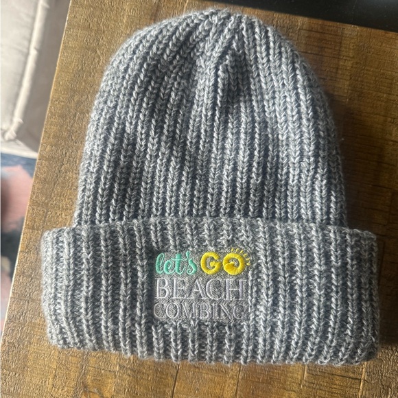Beachcombing Accessories - “Let’s Go Beach Combing” Gray Knit Beanie with Embroidered Design